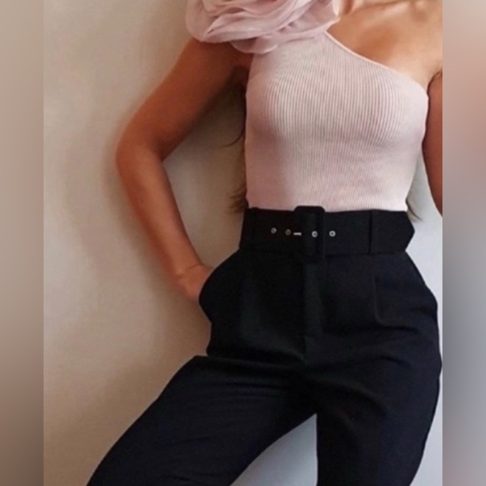 Zara belted trouser pants black size XL bnwt